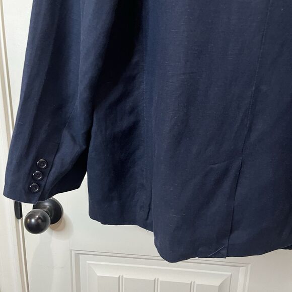 Adolfo Studio Navy Blazer Jacket Womens Size 14P Long Sleeve Linen Blend Career - Picture 5 of 9